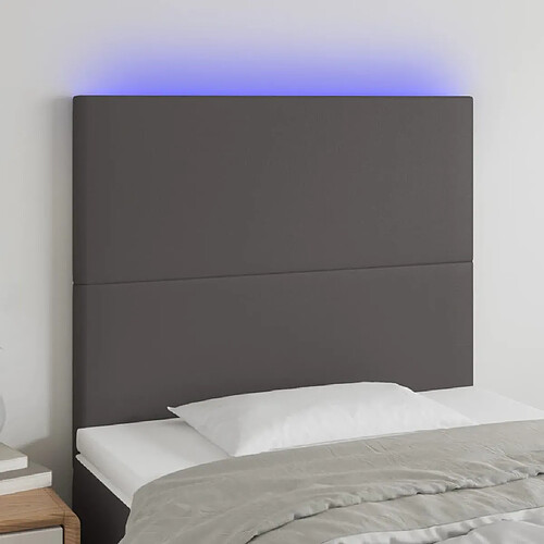 Maison Chic Tête de lit scandinave à LED,meuble de chambre Gris 80x5x118/128 cm Similicuir -MN70733