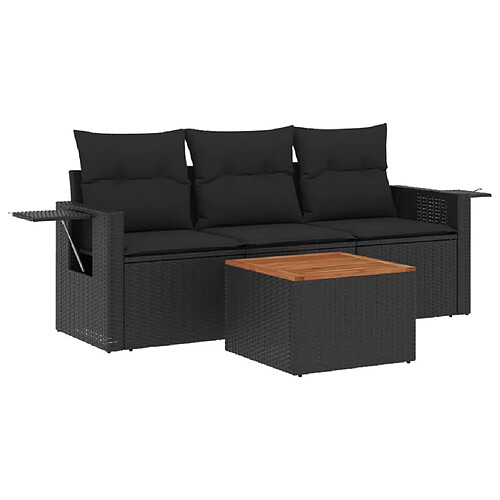 Maison Chic Salon de jardin 4 pcs avec coussins | Ensemble de Table et chaises | Mobilier d'Extérieur noir résine tressée -GKD94231