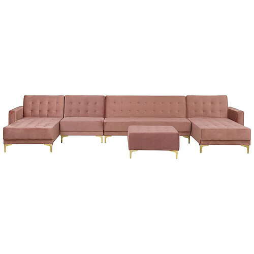 Beliani Grand canapé avec pouf ottoman ABERDEEN Rose Velours Symétrique