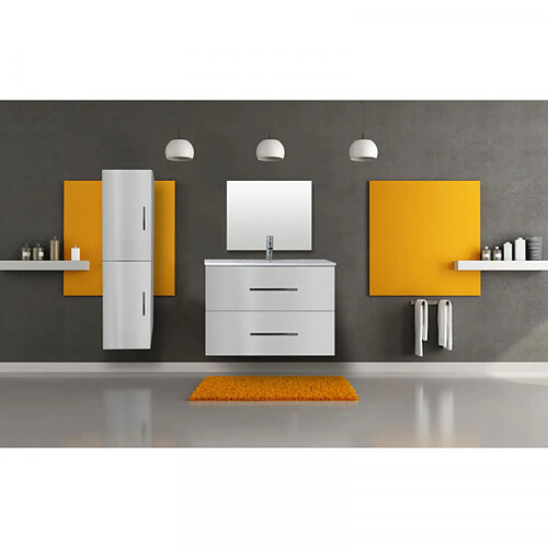 Dansmamaison Ensemble meuble sous vasque suspendu 2 tiroirs 80 cm Gris + Miroir + Colonne - GUZO