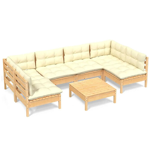 Maison Chic Salon de jardin 7 pcs + coussins - Mobilier/Meubles de jardin - Table et chaises d'extérieur crème bois de pin massif -MN14008