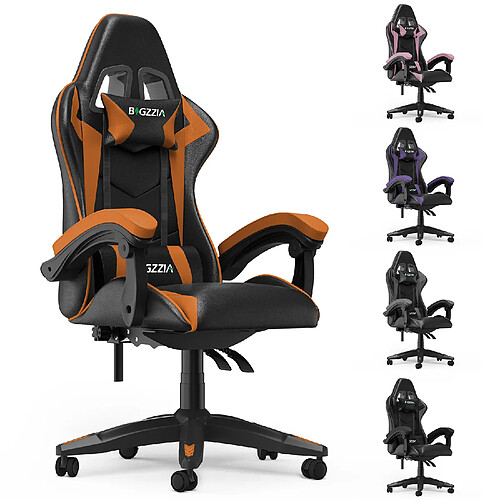 RATTANTREE Chaise de Gaming, fauteuil gaming, avec Lombaire&Appui-Tête Appui, chaise gamer, Ergonomique PU Cuir Chaise Bureau, fauteuil gamer, chaise bureau gaming, Dossier Inclinable à 155, Noir Orange