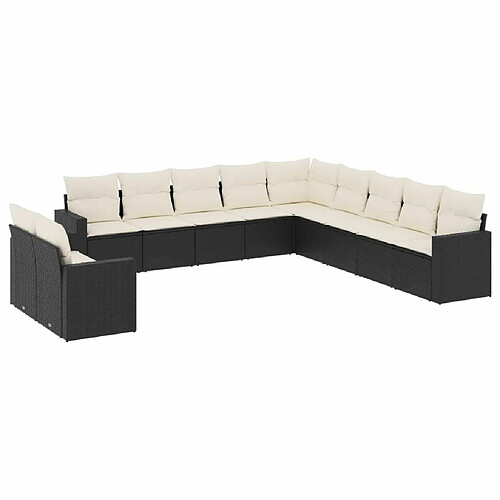 Maison Chic Salon de jardin 11 pcs avec coussins | Ensemble de Table et chaises | Mobilier d'Extérieur noir résine tressée -GKD29028