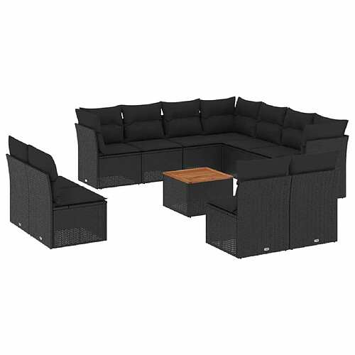 Maison Chic Salon de jardin 12 pcs avec coussins | Ensemble de Table et chaises | Mobilier d'Extérieur noir résine tressée -GKD13738