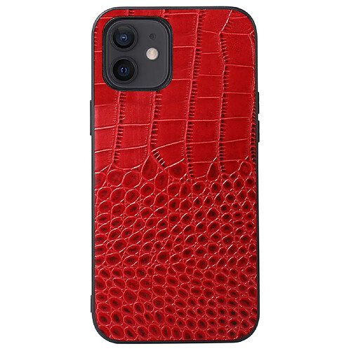 Coque en cuir véritable texture crocodile rouge pour votre iPhone 12/12 Pro 6.1 pouces