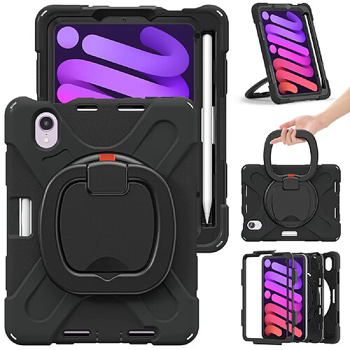 Coque en TPU + silicone avec béquille à poignée pivotante à 360° noir noir pour votre Apple iPad mini (2021)