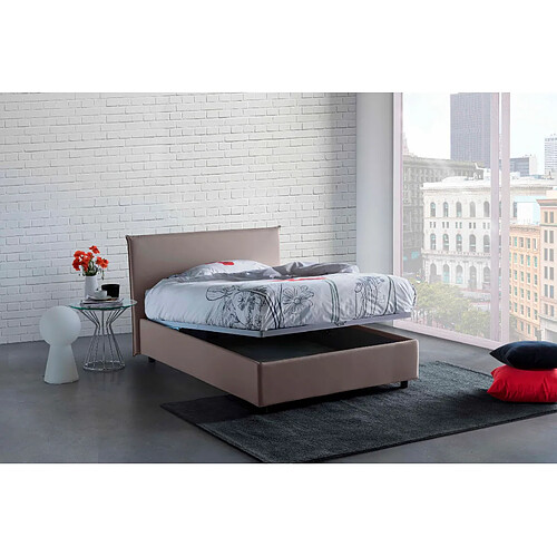 Autrement Talamo Italia Lit Anna simple et demi avec conteneur, Made in Italy, en tissu amovible, 120x190 cm, avec ouverture frontale, Taupe, avec matelas inclus.