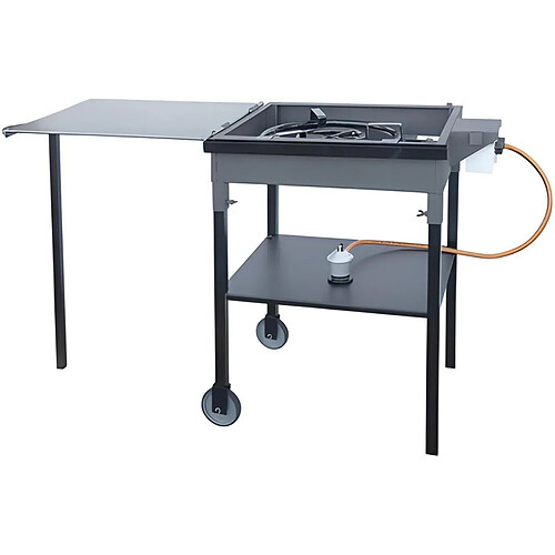 Visiodirect Barbecue Planche à gaz avec Chariot en Acier inoxydable coloris noir - 77 x 53 x 90 cm