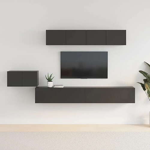 Maison Chic Ensemble de meubles TV 5 pcs | Banc TV Moderne pour salon | Meuble de Rangement - Noir Bois d'ingénierie -MN69487