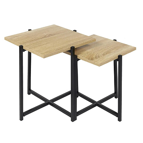 The Home Deco Factory Lot de 2 tables gigognes en bois et métal Kalo - Marron et noir