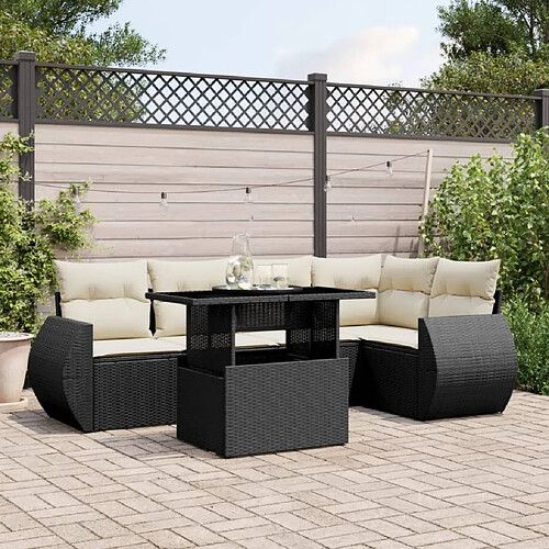 vidaXL Salon de jardin 6 pcs avec coussins noir résine tressée