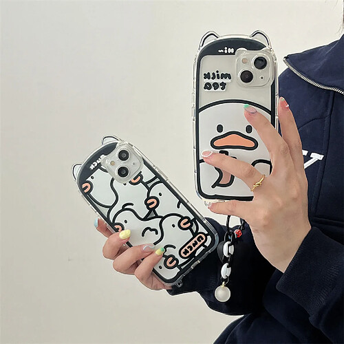 GUPBOO Étui pour iPhone13ProMax Silicone de chaîne de cas de téléphone portable de dessin animé de canard de ligne plein écran