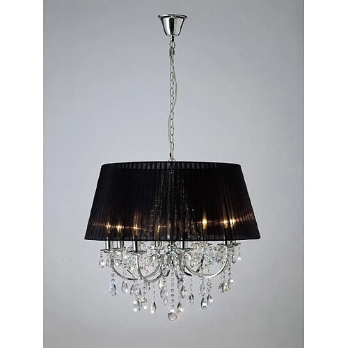 Luminaire Center Suspension Olivia avec Abat jour noir 8 Ampoules chrome poli/cristal