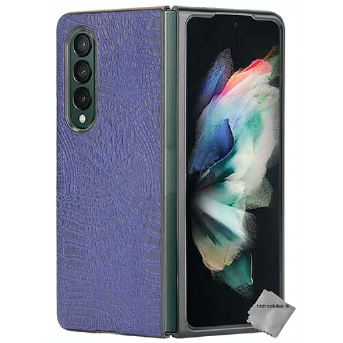 Htdmobiles Coque rigide simili cuir crocodile pour Samsung Galaxy Z Fold 3 5G - BLEU FONCE