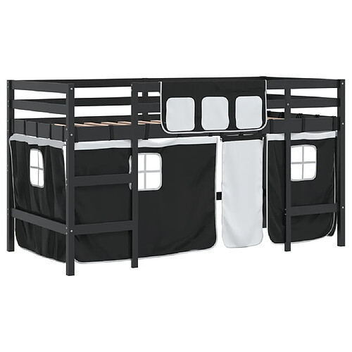 Vidaxl Lit mezzanine enfants et rideaux blanc/noir 90x190cm pin massif