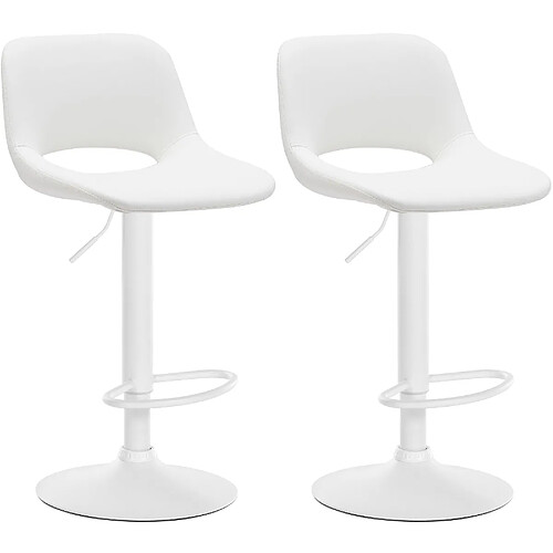 Decoshop26 Tabourets de bar chaises haute x2 avec repose-pieds en PVC blanc piètement métallique blanc 10_0004068