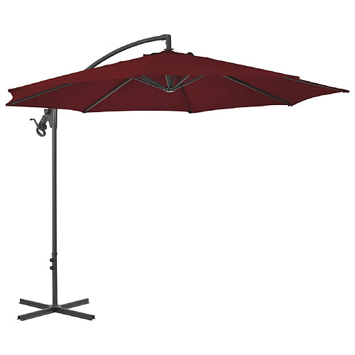 vidaXL Parasol de jardin en porte-à-faux mât en acier rouge bordeaux