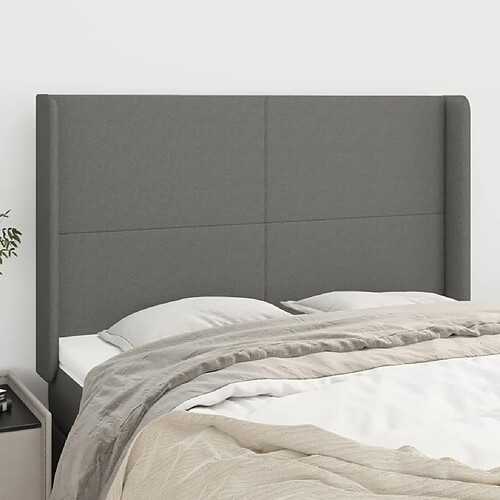 vidaXL Tête de lit avec oreilles Gris foncé 147x16x118/128 cm Tissu