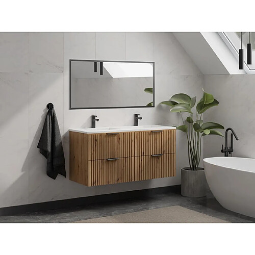 Vente-Unique Meuble de salle de bain suspendu strié avec vasque à encastrer - Naturel clair - 120 cm - ZEVARA