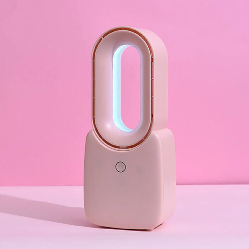 (rose) Refroidisseur d'air de ventilateur de petit typhon sans lame de bureau Ventilateur silencieux de brise rechargeable portatif avec Purificateur d'air à lumière LED à commande tactile