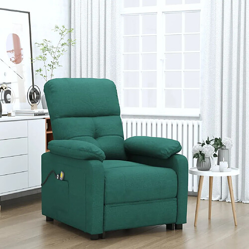 vidaXL Fauteuil électrique de massage Vert foncé Tissu