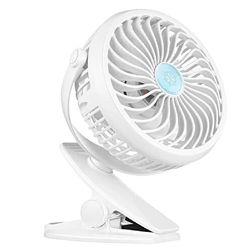 Ventilateur à Clipser, Ventilateur de Landau, Ventilateur de Clip de Poussette de Bureau Personnel Portable Rechargeable par USB pour Poussette de Bébé Siège d'Auto Berceau Vélo Tapis Roulant de Camping (blanc)