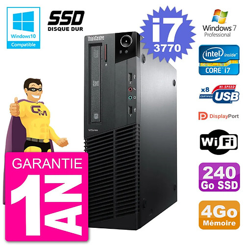 PC Lenovo ThinkCentre M82 SFF i7-3770 RAM 4Go SSD 240Go Graveur DVD Wifi W7 · Occasion