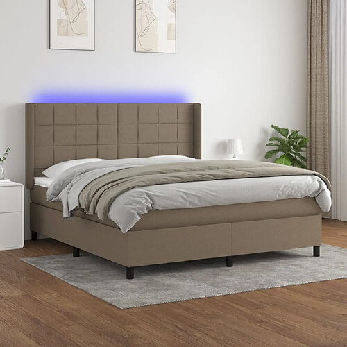 vidaXL Sommier à lattes de lit matelas et LED Taupe 180x200 cm Tissu