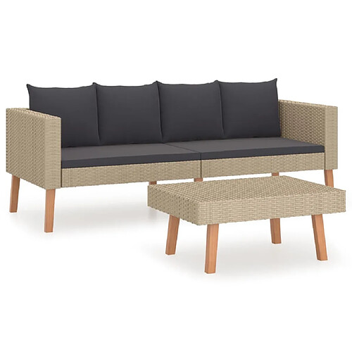 Maison Chic Salon de jardin 2 pcs avec coussins - Table et chaises d'extérieur - Mobilier/Meubles de jardin Moderne Résine tressée Beige -MN21391