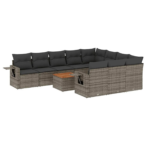 Maison Chic Salon de jardin 11 pcs avec coussins | Ensemble de Table et chaises | Mobilier d'Extérieur gris résine tressée -GKD70879