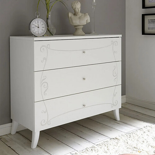 Dansmamaison Commode 3 tiroirs Blanc - ESMERALDA