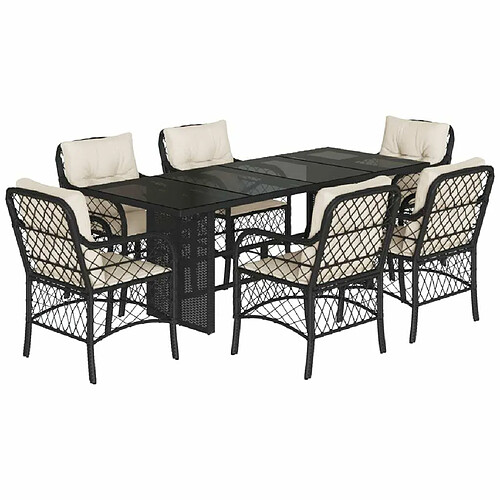 Maison Chic Ensemble à manger d'extérieur 7 pcs avec coussins,Salon de jardin,Mobilier de jardin Noir Résine tressée -GKD680917