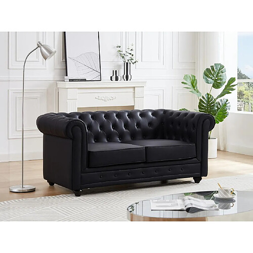 Vente-Unique Canapé 2 places en simili noir CHESTERFIELD