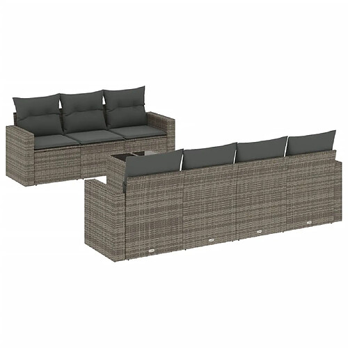 Maison Chic Salon de jardin 8 pcs avec coussins | Ensemble de Table et chaises | Mobilier d'Extérieur gris résine tressée -GKD94427