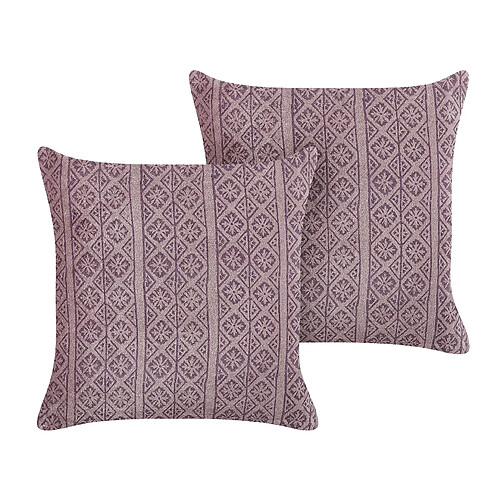 Beliani Lot de 2 coussins SILYBUM Coton 45 x 45 cm Géométrique Impression en bloc Rose