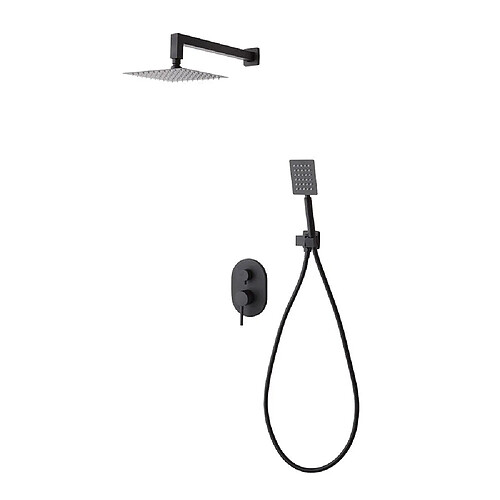 Kiamami Valentina SET DE DOUCHE COMPLET: POMME HAUTE, SUPPORT MURAL, ENSEMBLE DE DOUCHE EN NOIR MAT