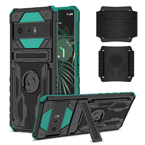 Coque en TPU anti-griffes avec béquille, vert noirâtre pour votre Google Pixel 6 Pro