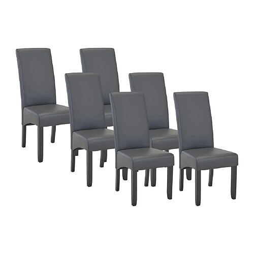 Vente-Unique Lot de 6 chaises ROVIGO - Simili gris mat - Pieds bois noir