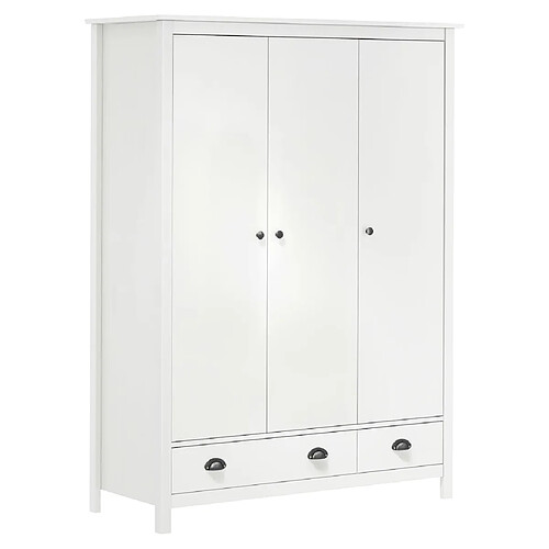 vidaXL Garde-robe à 3 portes Hill Blanc 127x50x170 cm Bois pin solide