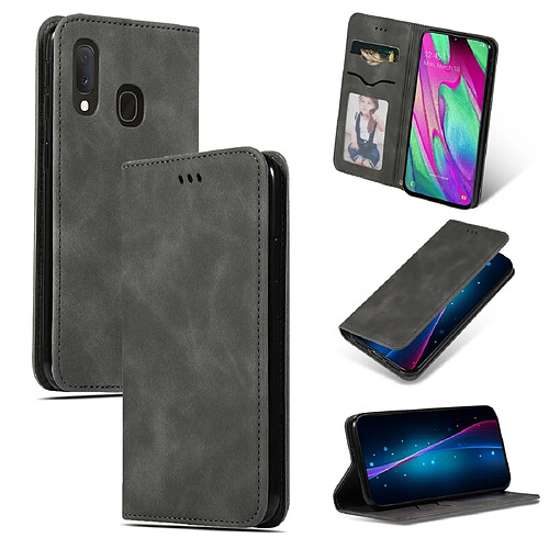 Wewoo Housse Coque Etui en cuir avec rabat horizontal magnétique Business Skin Feel rétro pour Galaxy A20E & A10E & A202F gris foncé