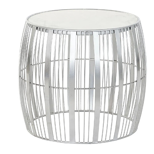 Pegane Table d'appoint ronde en marbre et fer coloris blanc argenté - diamètre 46 x hauteur 41 cm