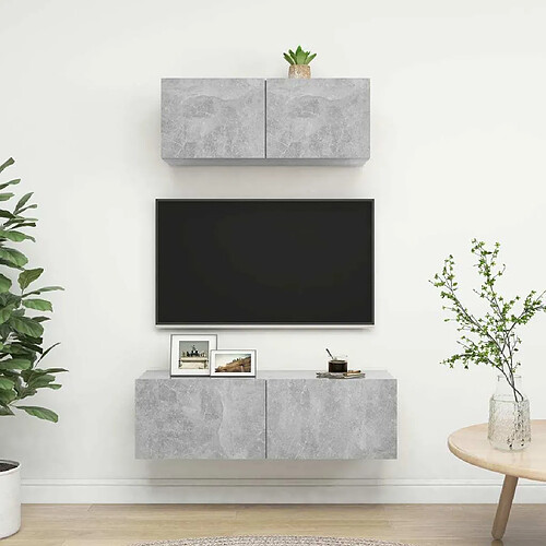 Maison Chic Ensemble de meubles TV 2 pcs | Banc TV Moderne pour salon | Meuble de Rangement - Gris béton Aggloméré -MN98873