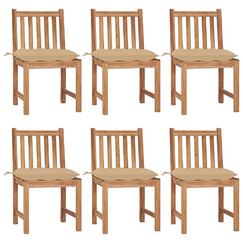 vidaXL Chaises de jardin lot de 6 avec coussins Bois de teck massif