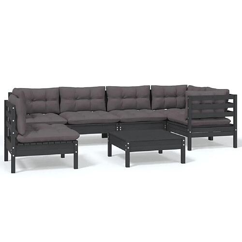 Maison Chic Salon de jardin 7 pcs + coussins - Mobilier/Meubles de jardin - Table et chaises d'extérieur Noir Bois de pin -MN50313