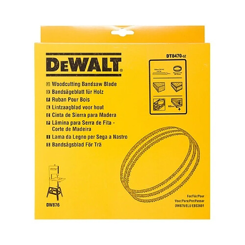 Lame DEWALT 2215 mm pour scie à ruban DW876 - bois agglo. épais - Larg.12 - Pas 1.8 - DT8476