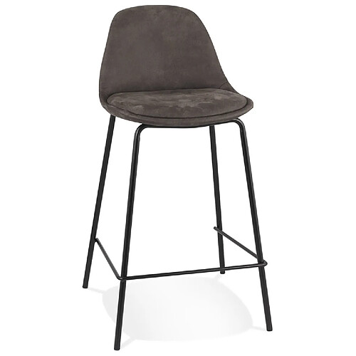 Alterego Tabouret snack mi-hauteur 'GIRON MINI' en microfibre gris foncé et pied en métal noir