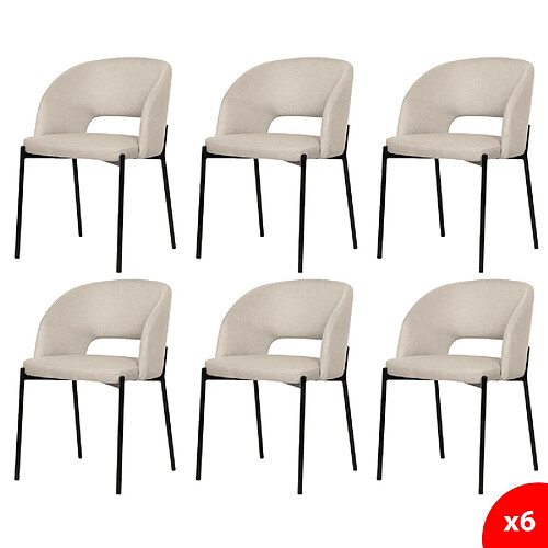 Secury-T Lot de 6 chaises de salle à manger tissus beige - pieds en métal noir - KRISTEN