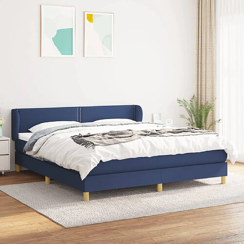 vidaXL Sommier à lattes de lit avec matelas Bleu 180x200 cm Tissu