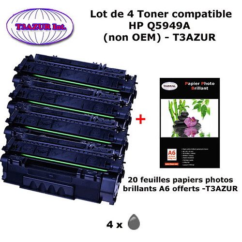 4 Toners génériques HP 49A, Q5949A pour imprimante HP LaserJet 1160 1320 1320N 3390 3392+ 20f papiers photos A6 -T3AZUR