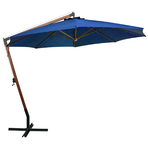 Maison Chic Parasol Jardin | Parasol suspendu avec mat Bleu azuré 3,5x2,9 m Bois de sapin - GKD55592